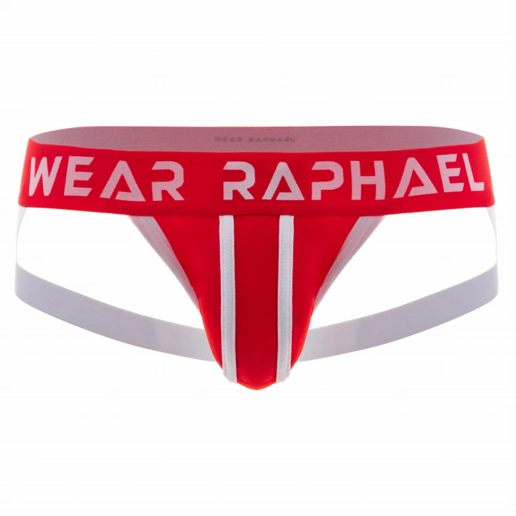 Czerwone Jockstrapy bawełniane, paski w kolorze białym marki Wearraphael