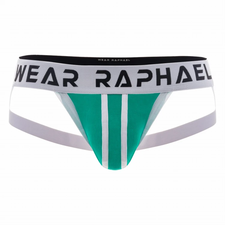 Zielone Jockstrapy bawełniane, pas i paski w kolorze białym marki Wearraphael